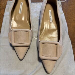 Manolo Blahnik Beige Flats with Buckle Detail